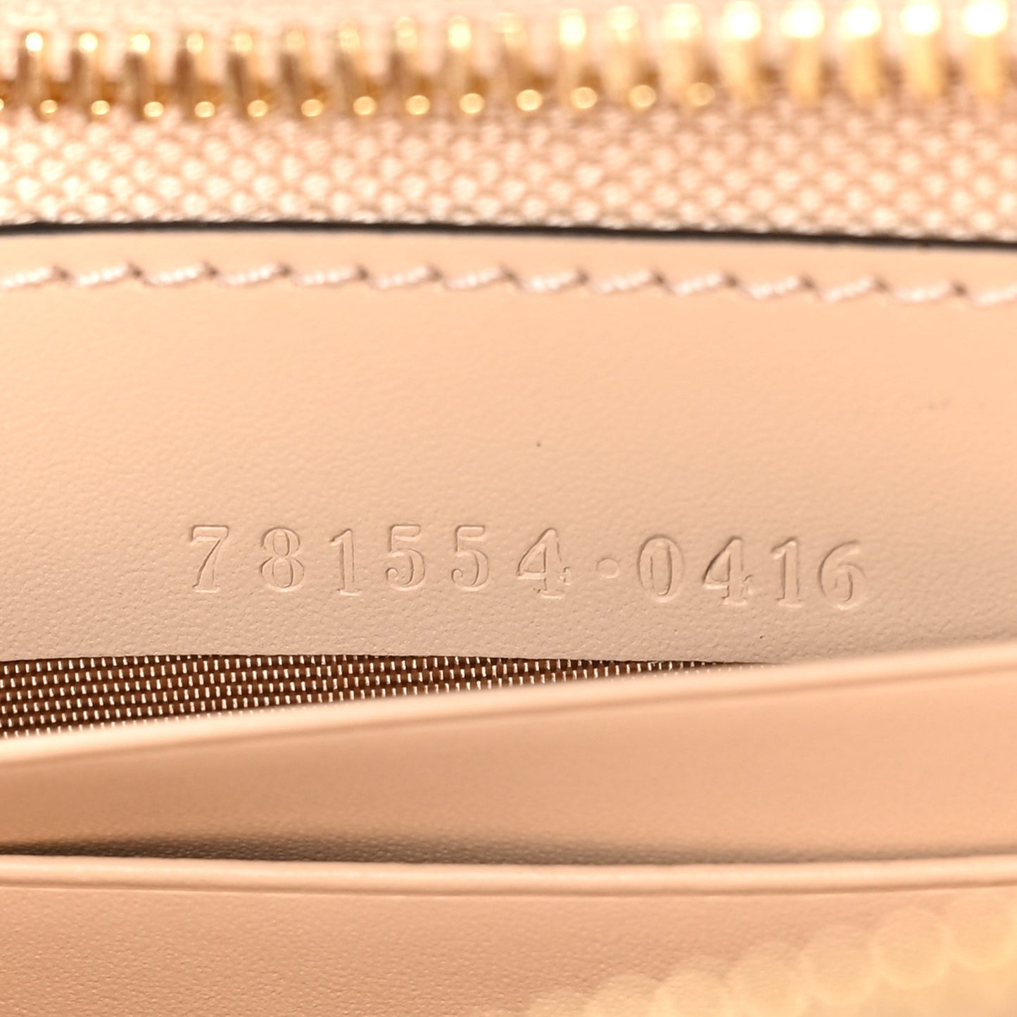 Calfskin GG Super Mini Debossed Chain Wallet Light Beige