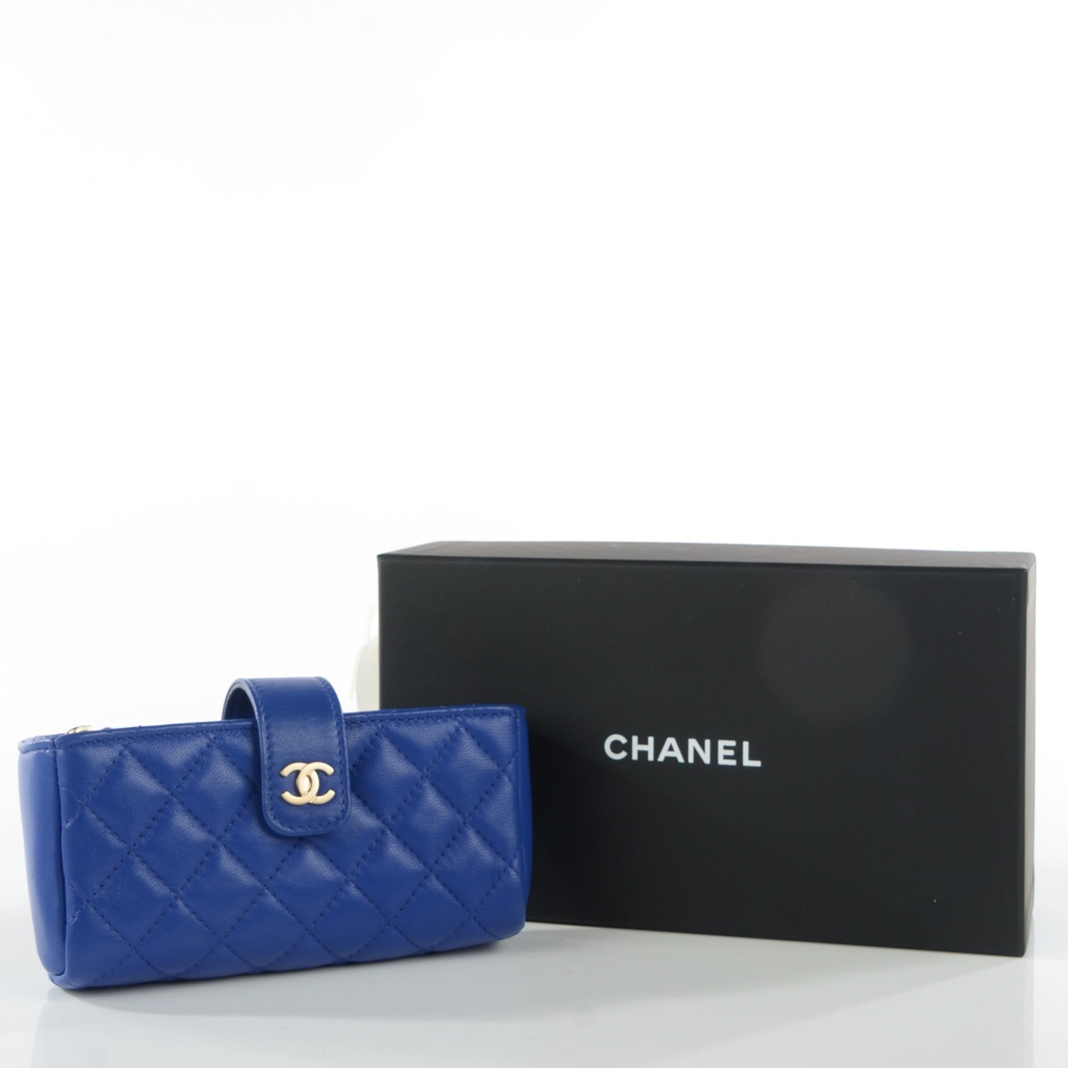 Chanel Lambskin Quilted Mini Phone Holder Clutch Dark Blue 5 of 9