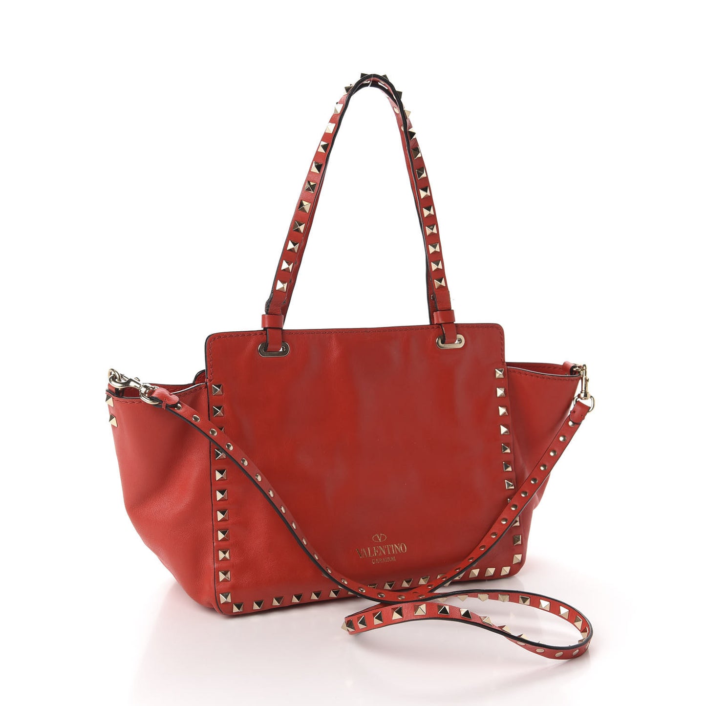 Vitello Small Rockstud Tote Deep Orange