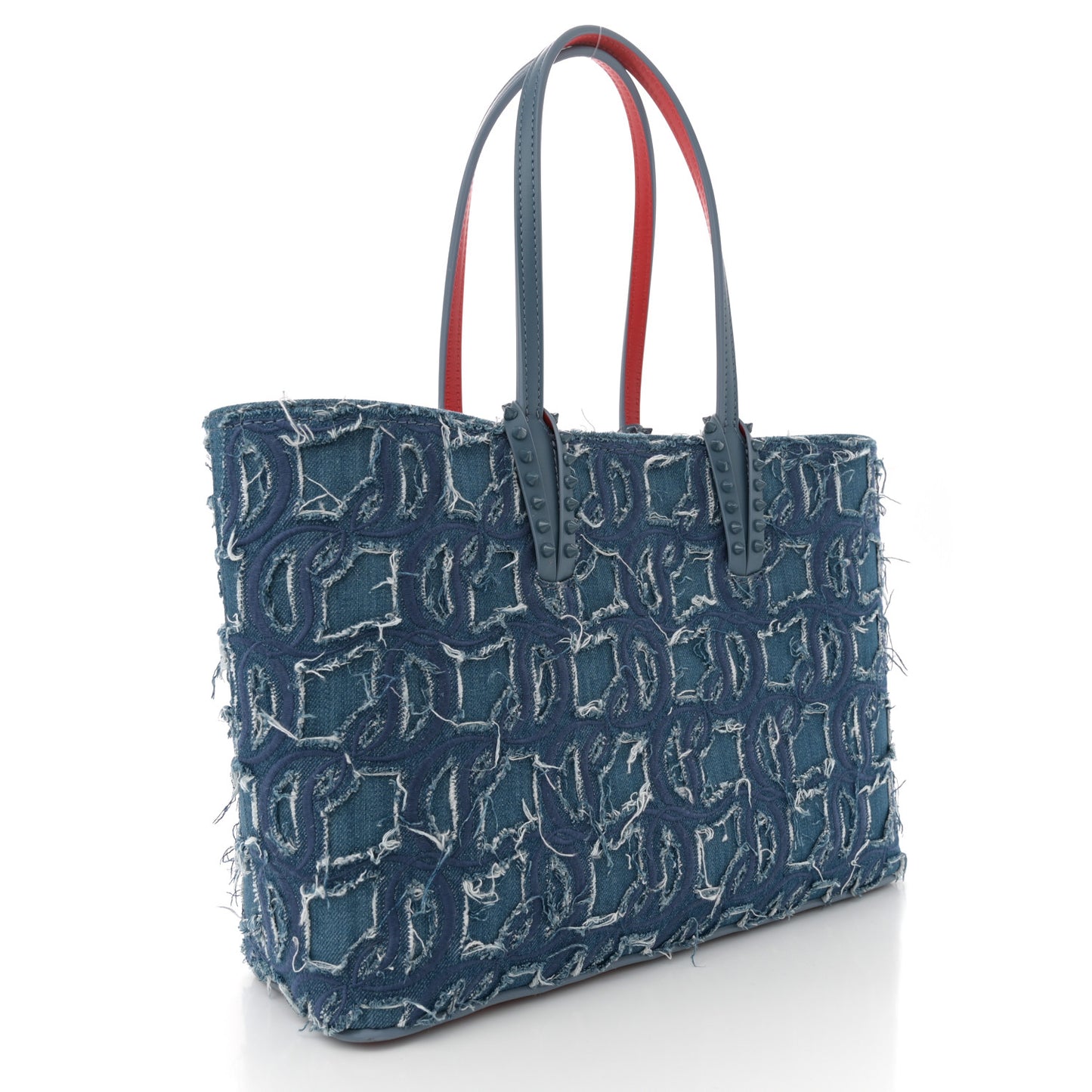 Denim Embroidered Spikes East West Cabata Tote Blue