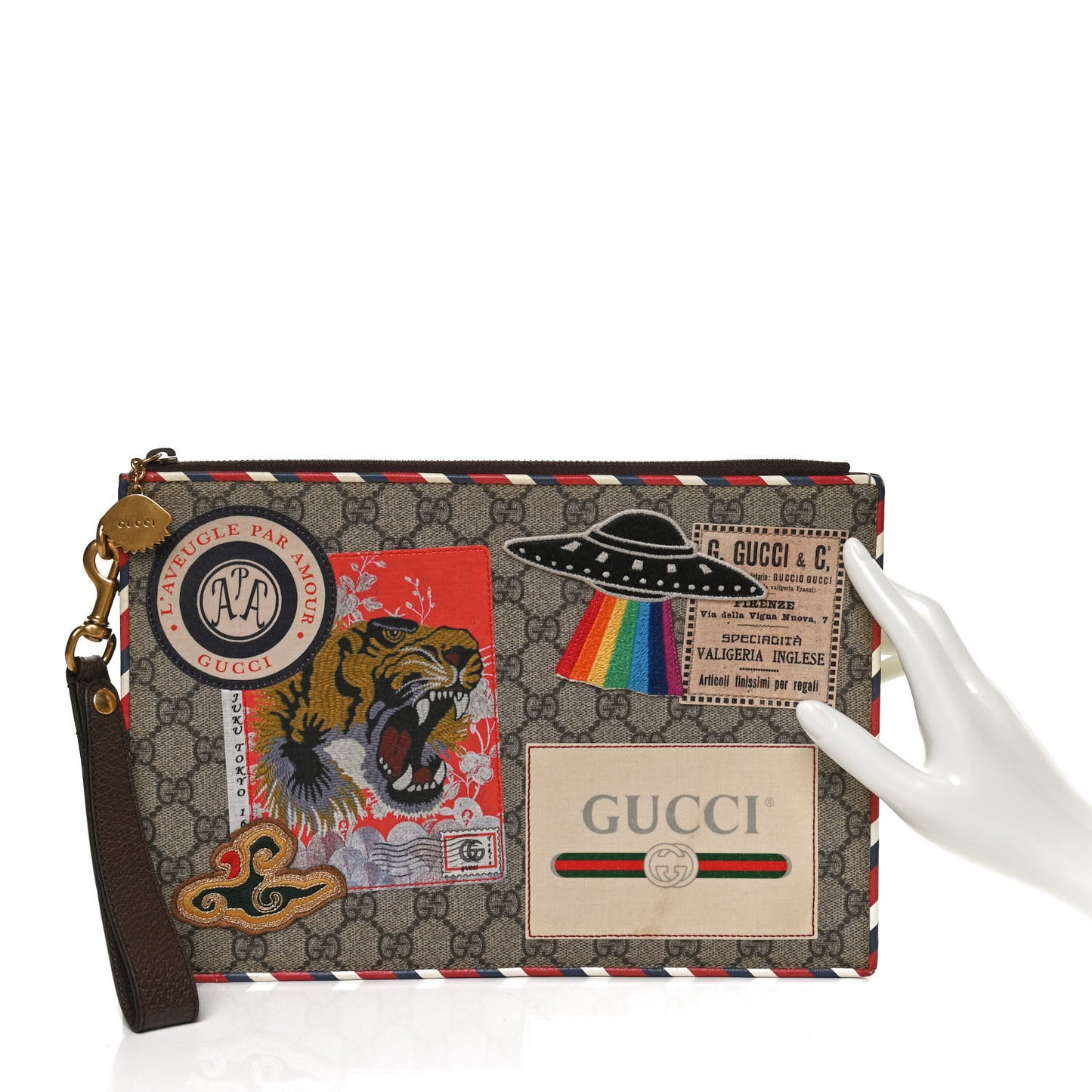 GG Supreme Monogram Courrier Documents Holder Beige New Acero