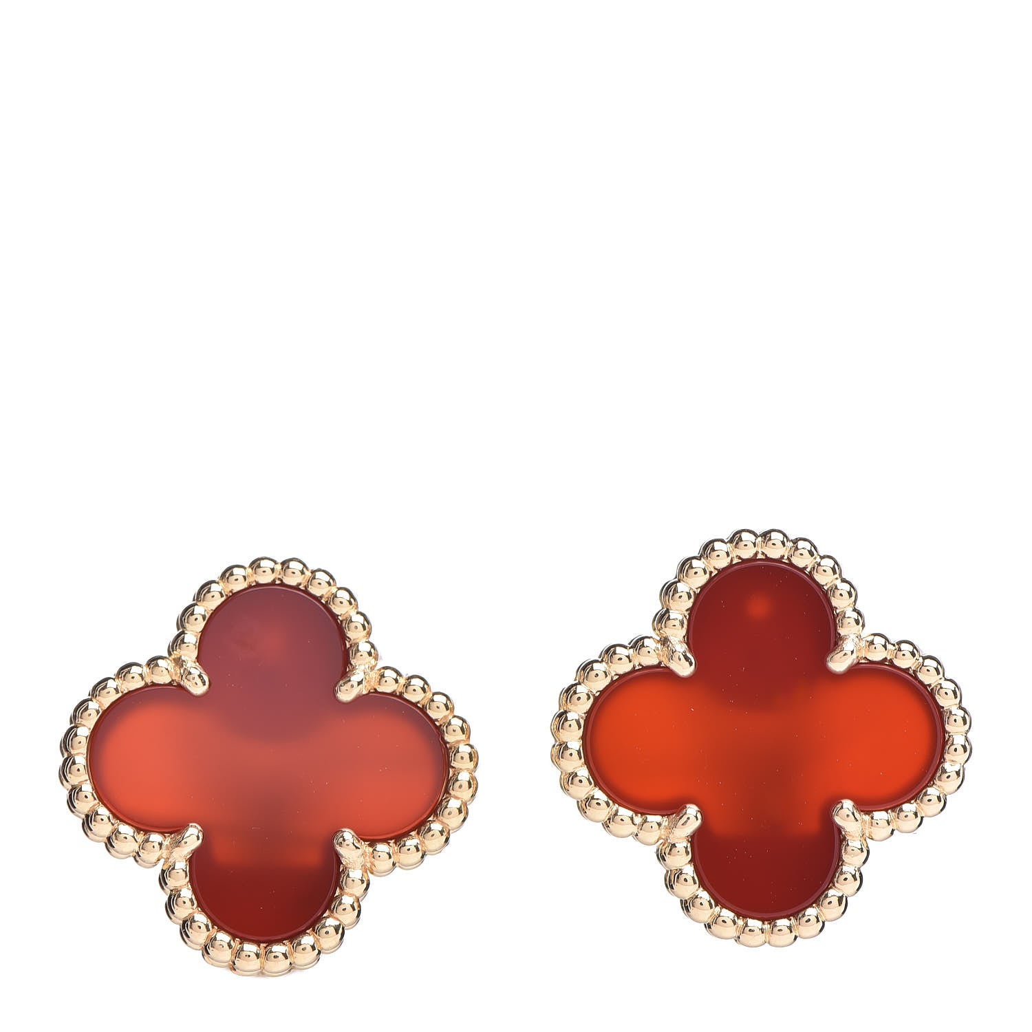 Van Cleef & Arpels 18K Yellow Gold Carnelian Vintage Alhambra Earrings 3 of 6