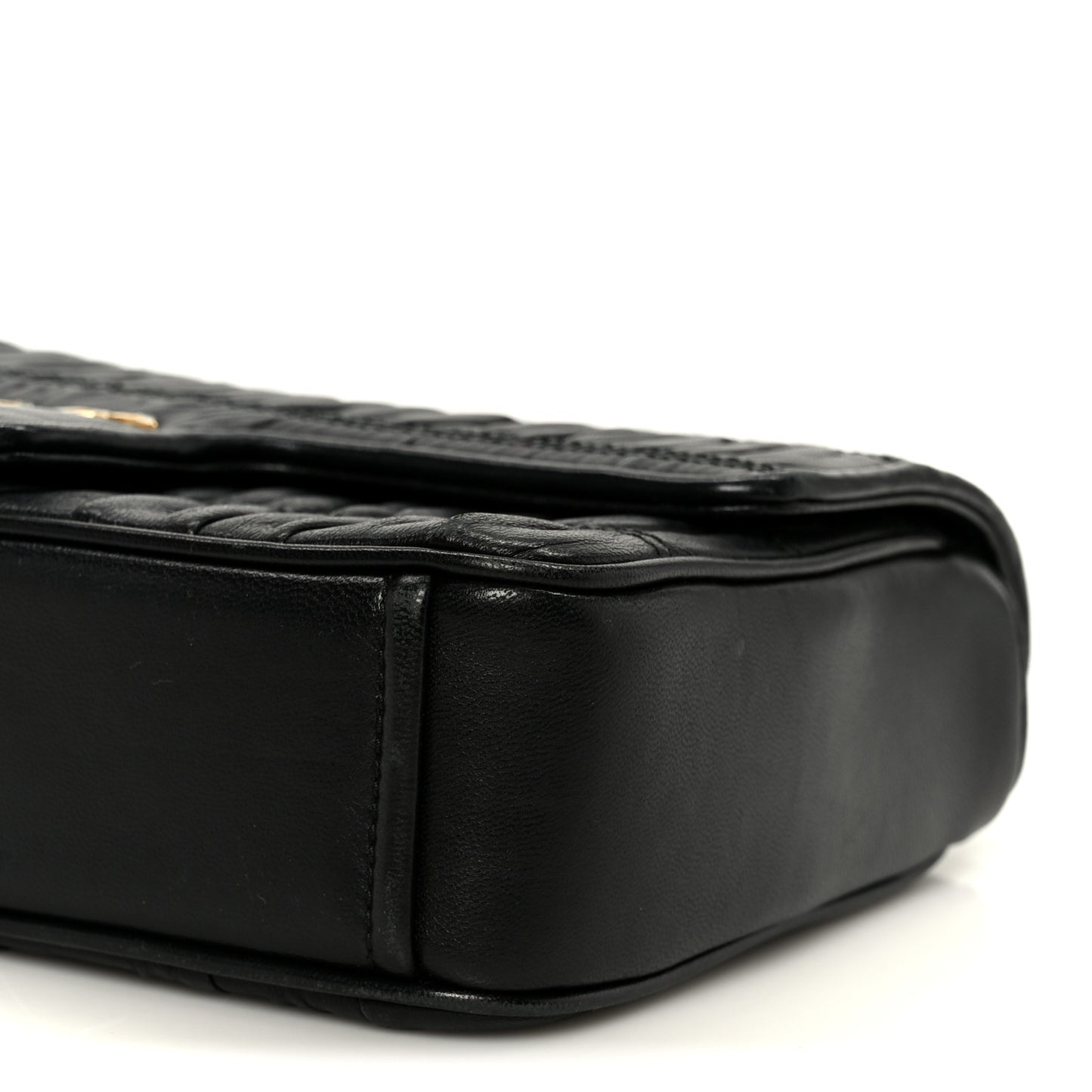 Nappa Gaufre Medium Chain Flap Shoulder Bag Black