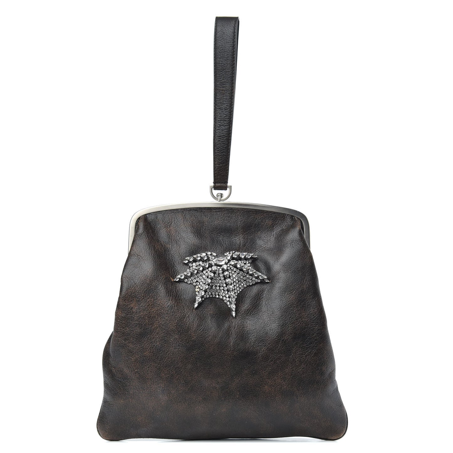 Chevre Embellished Crystal Small Aumonière Wristlet