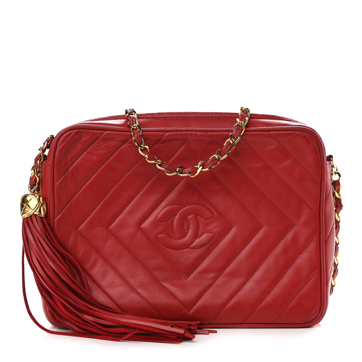 Chanel Lambskin Quilted Tassel Camera Case Red 1 of 12