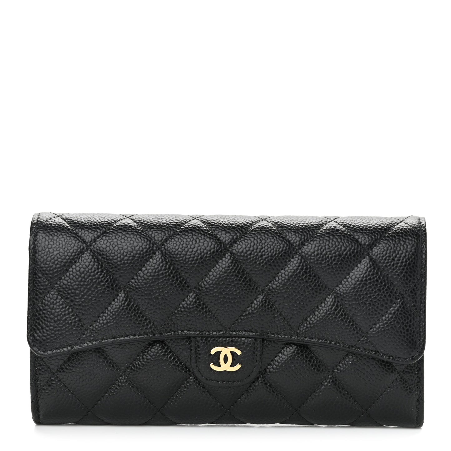Caviar Quilted Large Gusset Flap Wallet Black