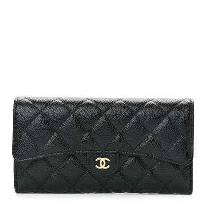 Chanel Caviar Quilted Large Gusset Flap Wallet Black 1 of 9