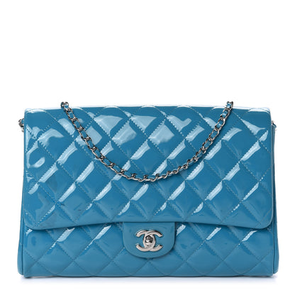 Chanel Patent Quilted Clutch with Chain Flap Blue 1 of 11