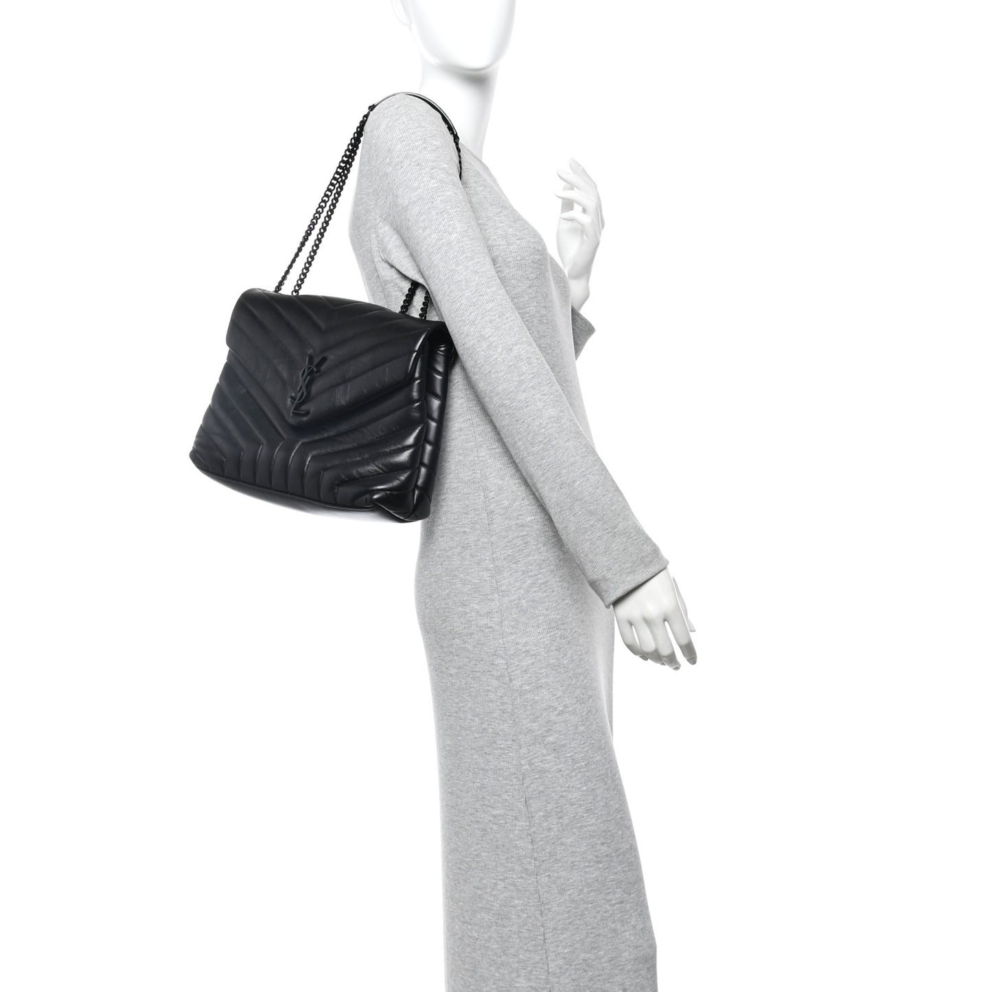 Calfskin Y Quilted Monogram Monochrome Medium Loulou Chain Satchel Black