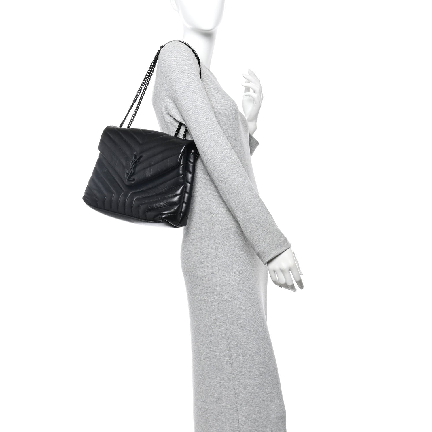 Saint Laurent Calfskin Y Quilted Monogram Monochrome Medium Loulou Chain Satchel Black 2 of 11