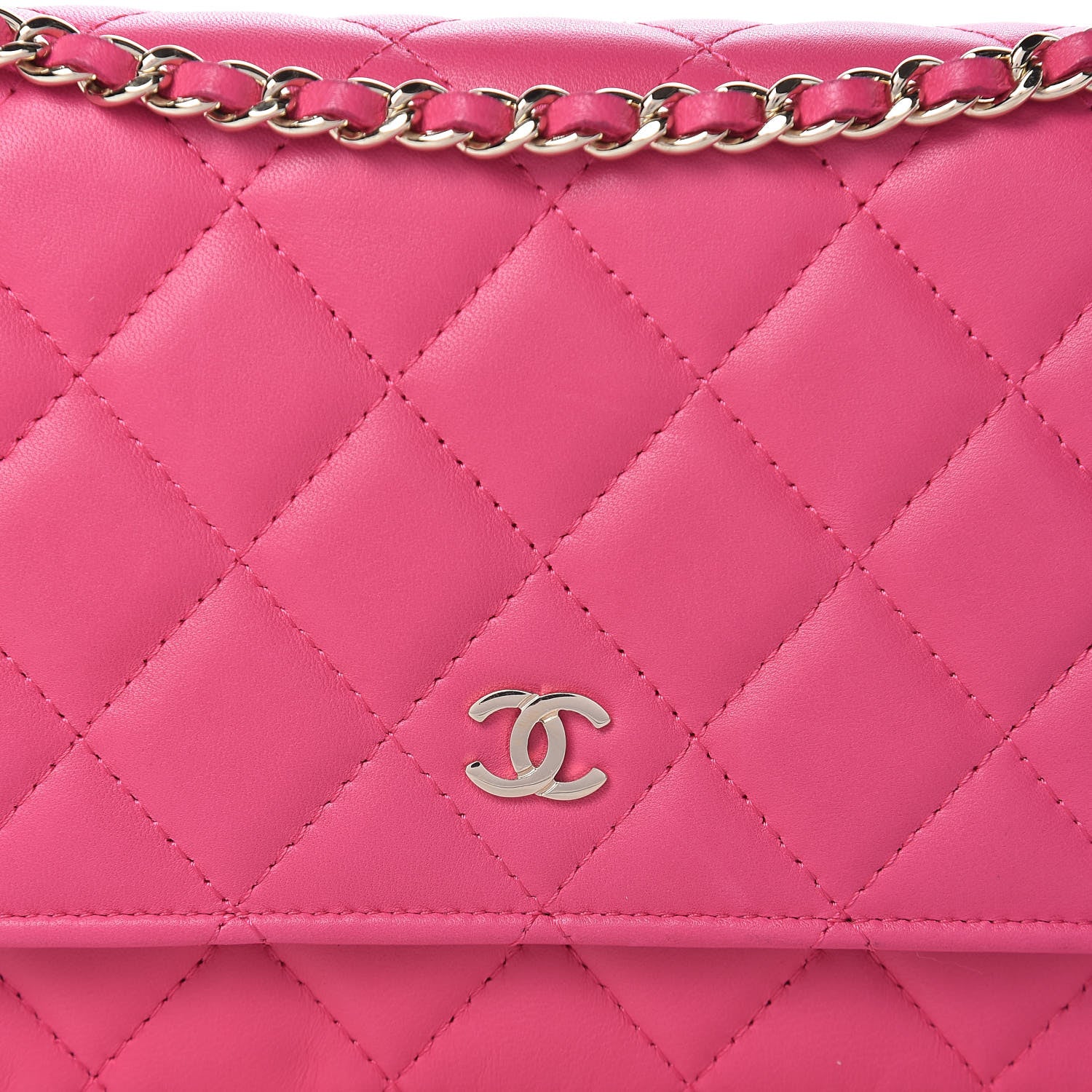 Chanel Lambskin Quilted Wallet On Chain WOC Dark Pink 16 of 17