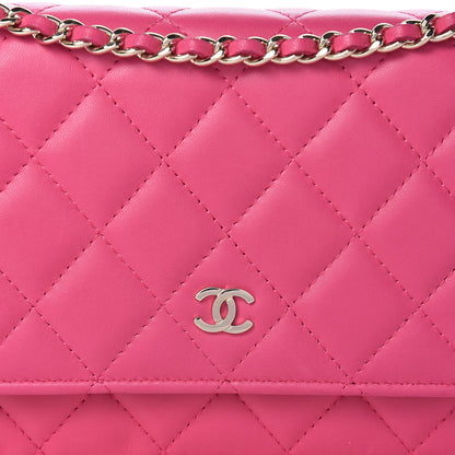 Chanel Lambskin Quilted Wallet On Chain WOC Dark Pink 16 of 17