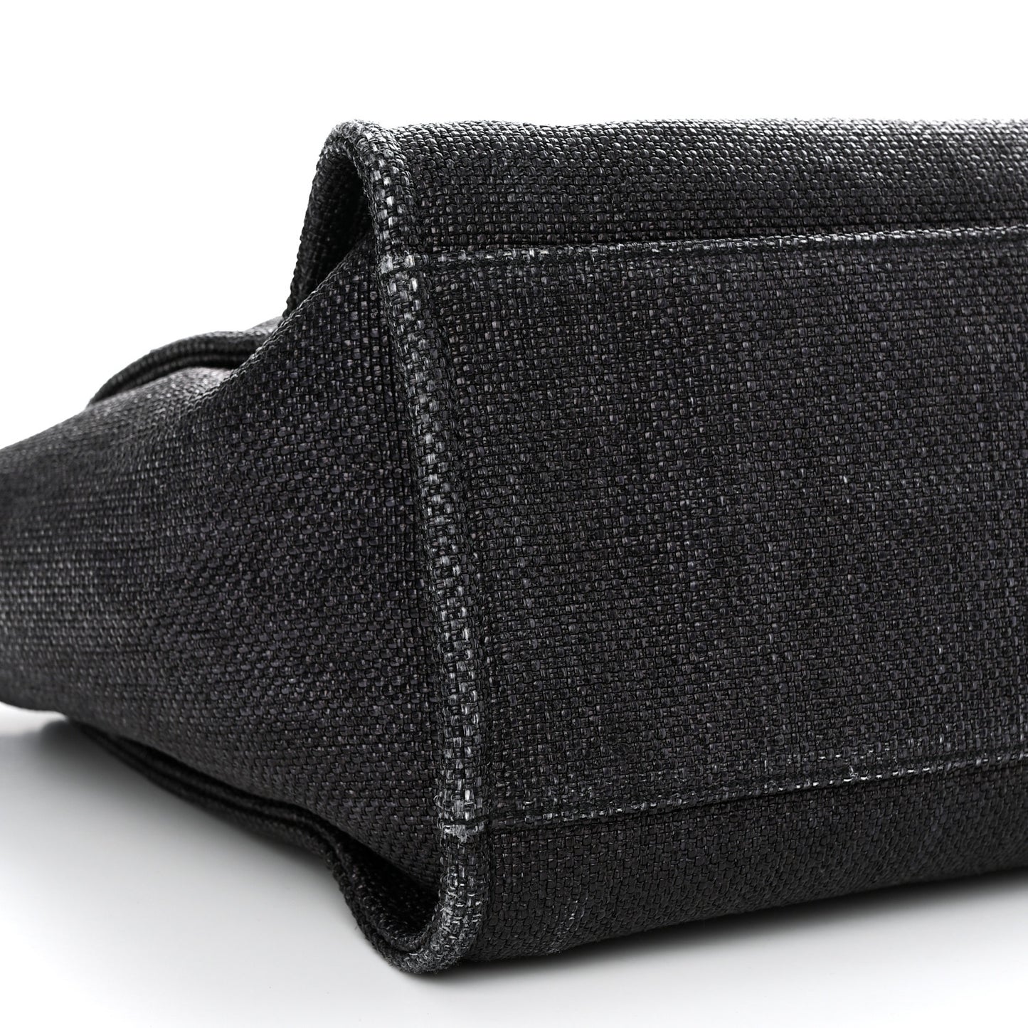 Woven Straw Raffia Medium Deauville Tote Black