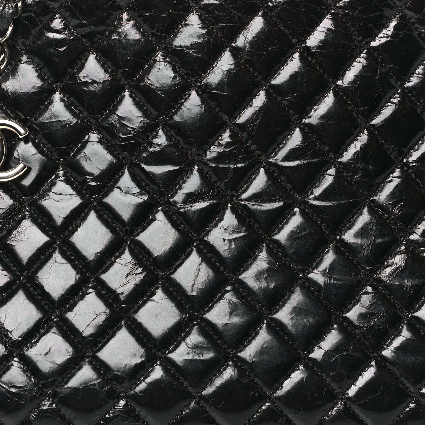 Glazed Calfskin Quilted Large Just Mademoiselle Bowling Bag Black