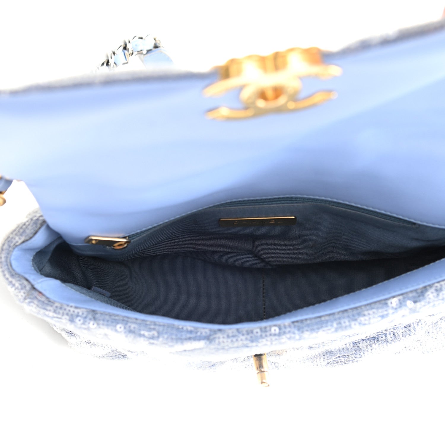 Chanel Sequin Quilted Medium Chanel 19 Flap Light Blue 5 of 10
