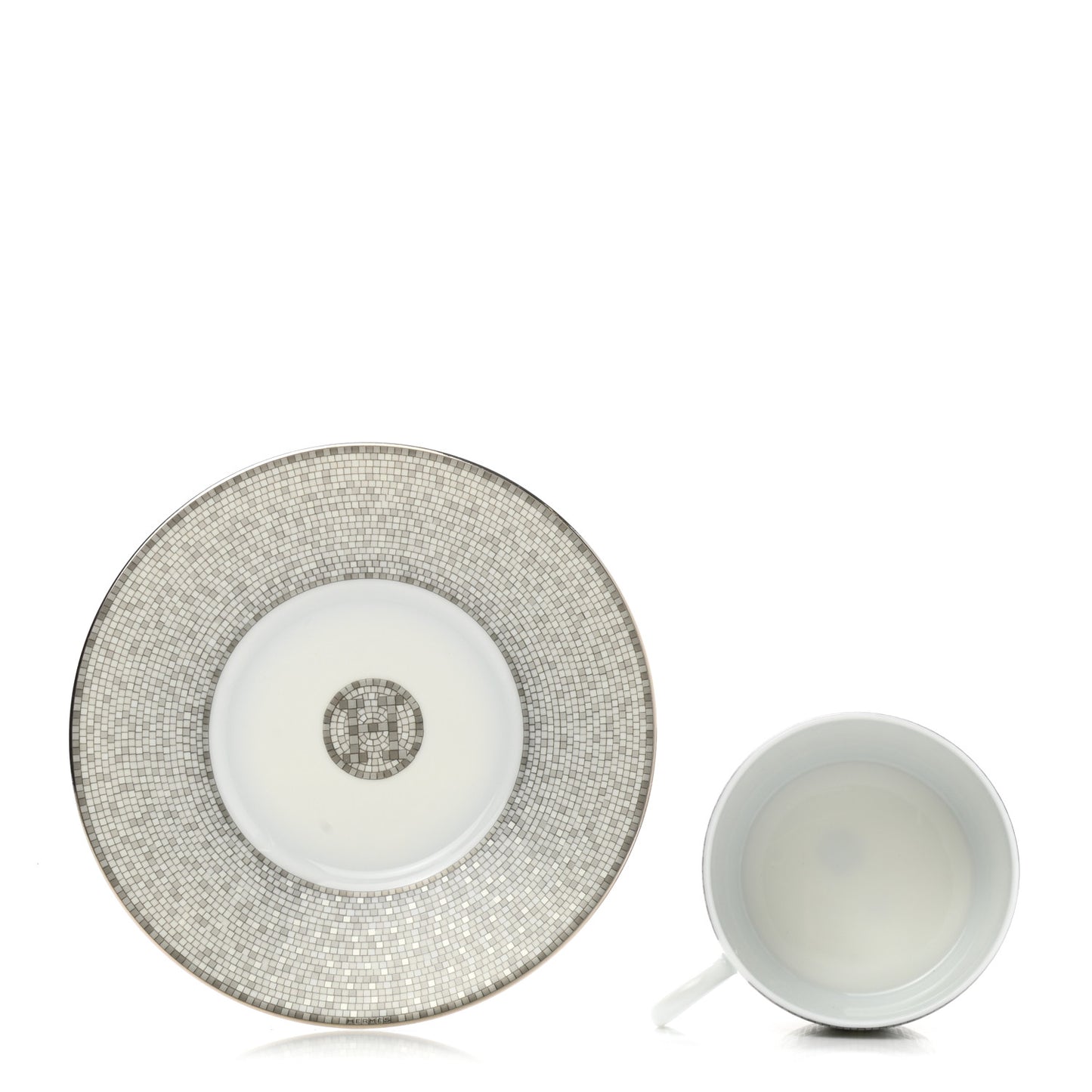 Porcelain Mosaique Au 24 Platine Tea Cup And Saucer Set Of 2 Platinum