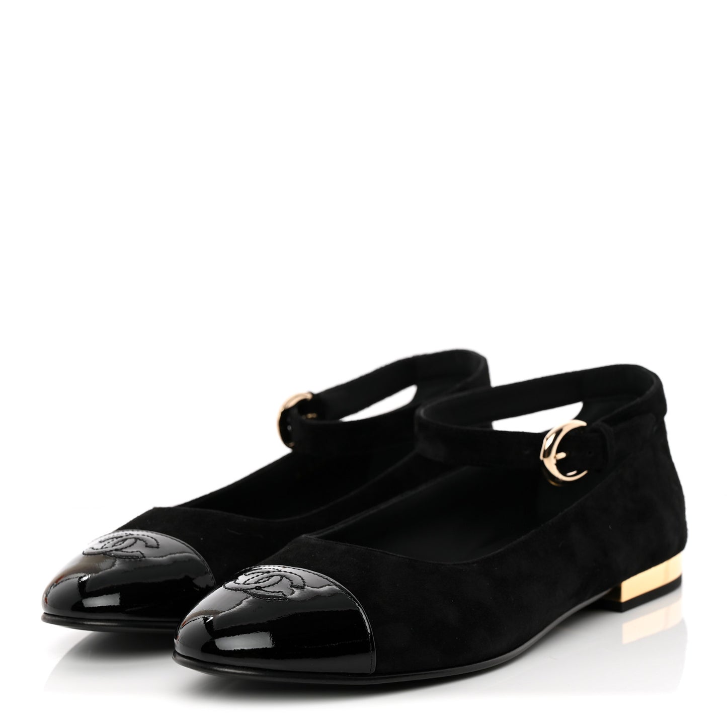 Suede Patent Cap Toe CC Mary Jane Flats 40 Black