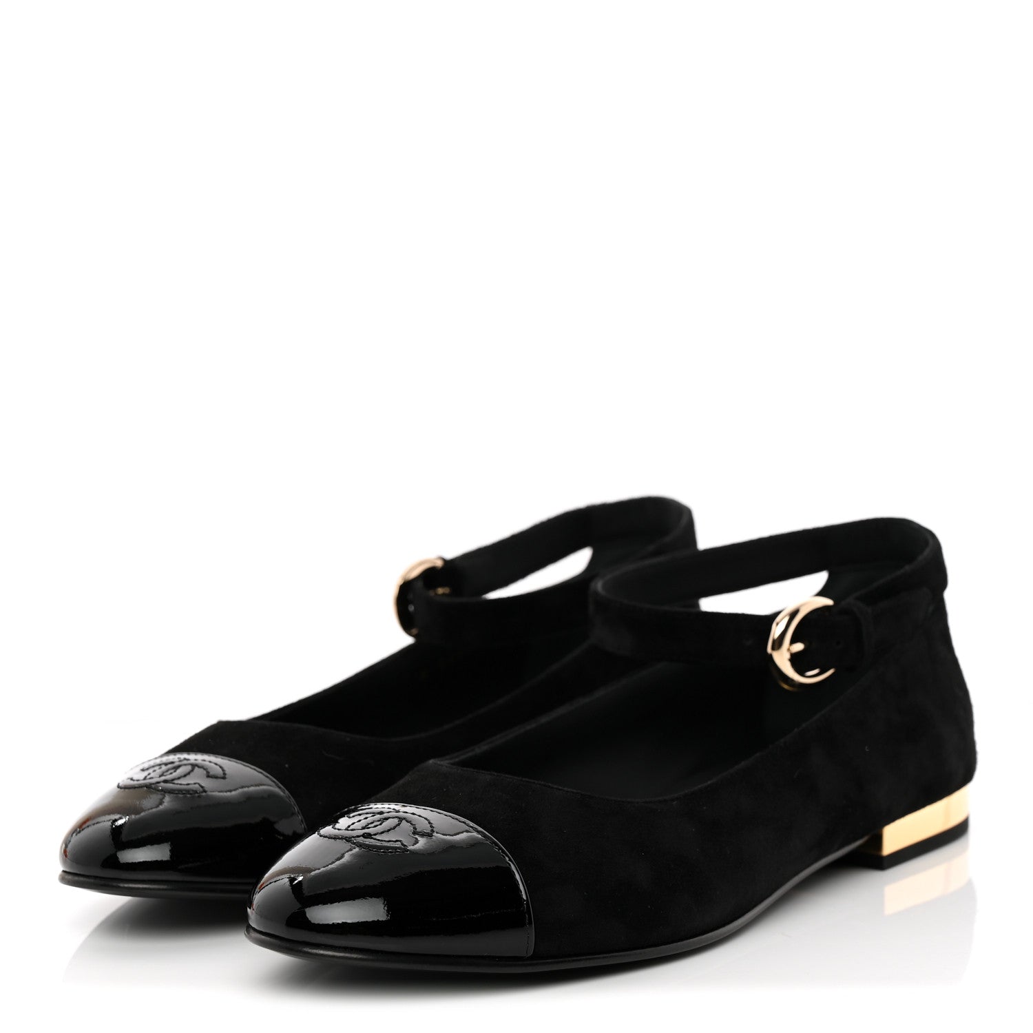 Chanel Suede Patent Cap Toe CC Mary Jane Flats 40 Black 4 of 11