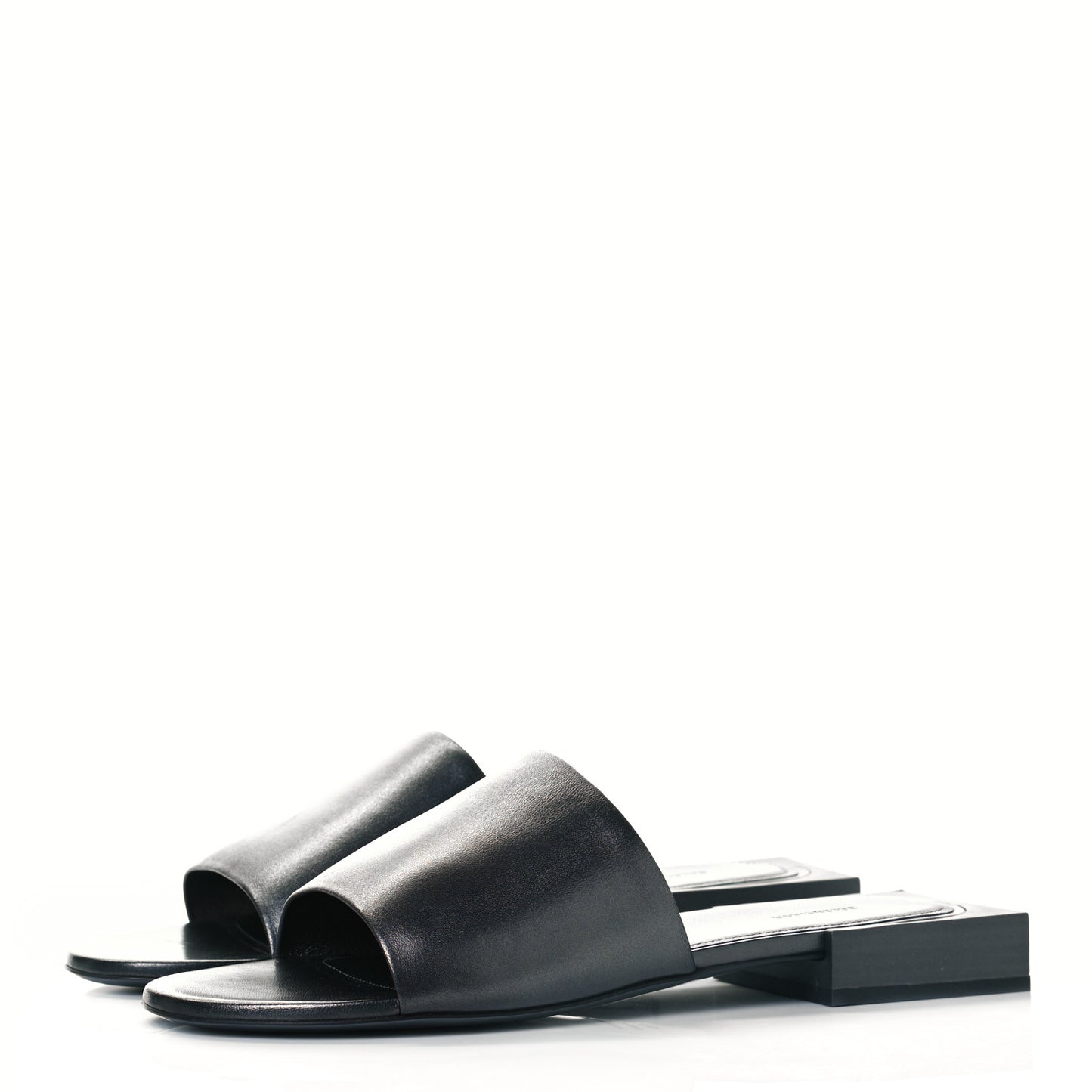 Shiny Smooth Sheepskin Box Flat Sandals 40.5 Black