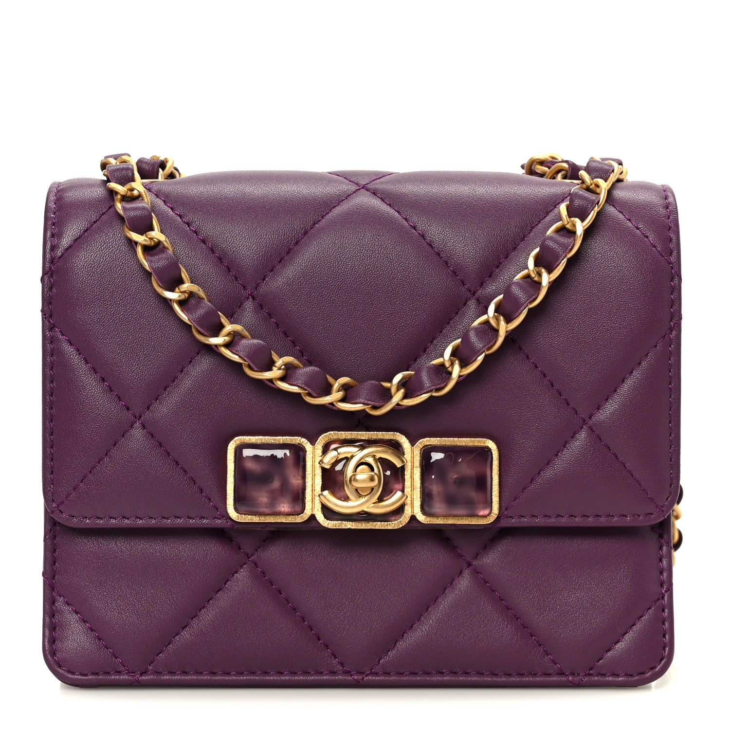 Chanel Calfskin Resin Quilted Mini Flap Purple 1 of 10