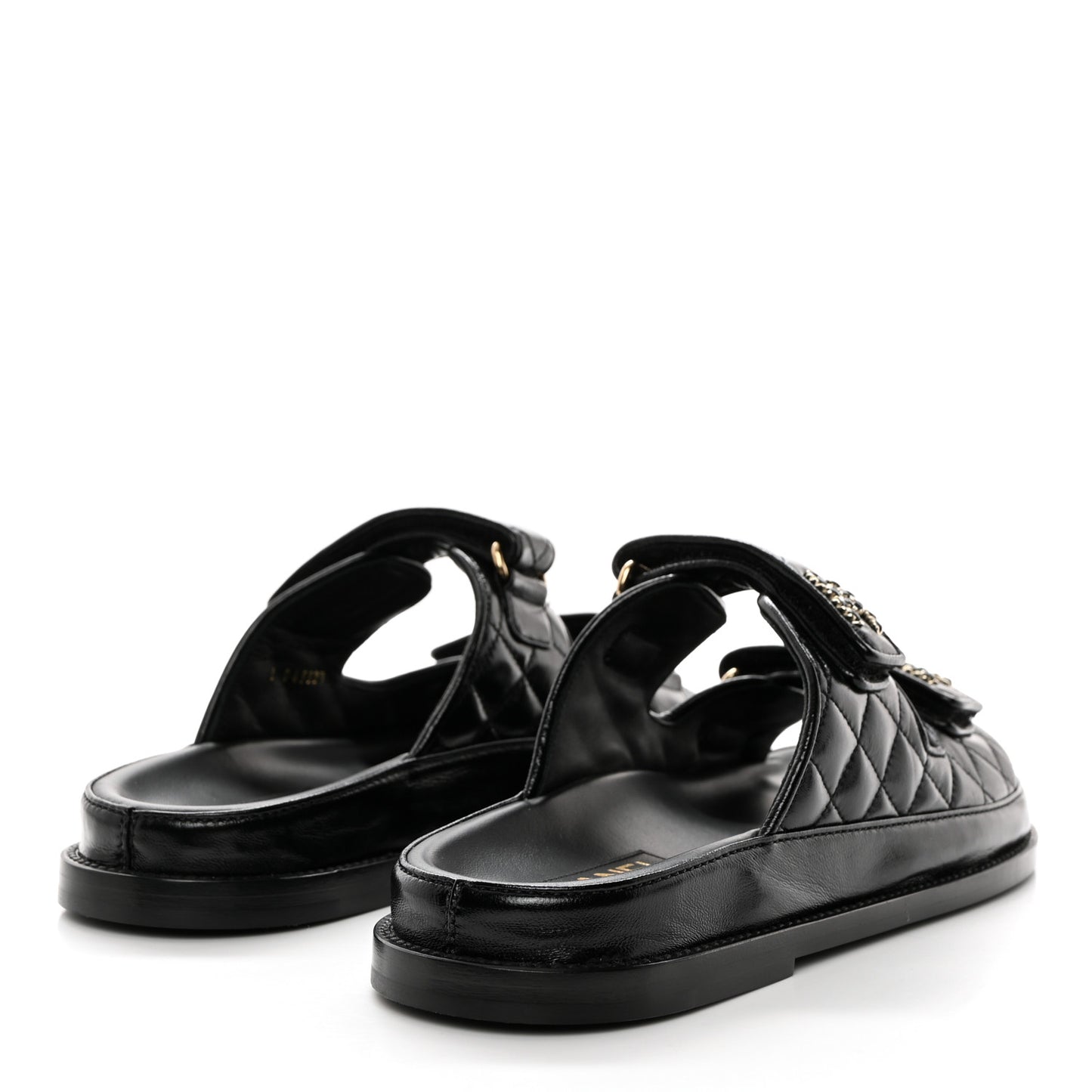 Lambskin Quilted Velcro Dad Chain CC Slide Sandals 39.5 Black