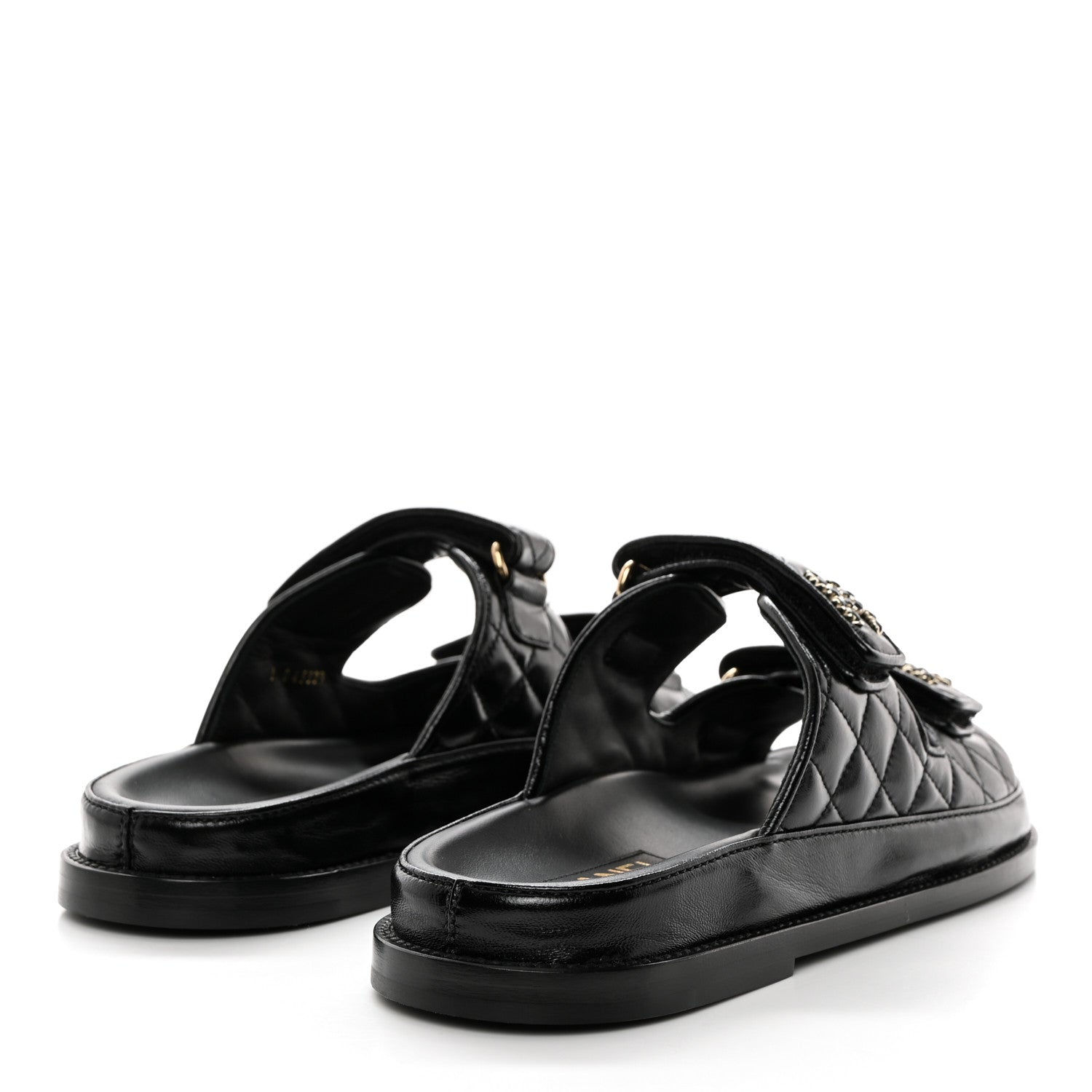 Chanel Lambskin Quilted Velcro Dad Chain CC Slide Sandals 39.5 Black 4 of 10