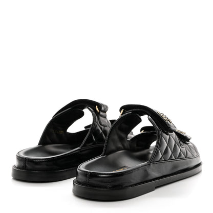 Chanel Lambskin Quilted Velcro Dad Chain CC Slide Sandals 39.5 Black 4 of 10