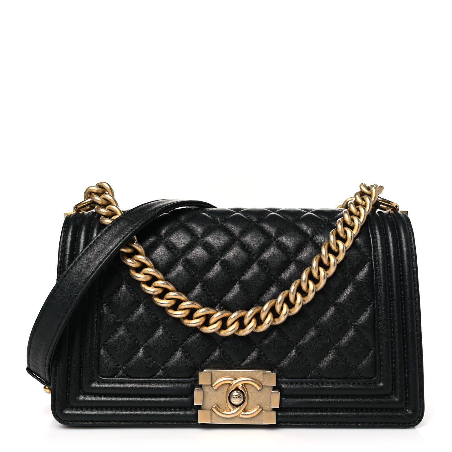 Lambskin Quilted Medium Boy Flap Black