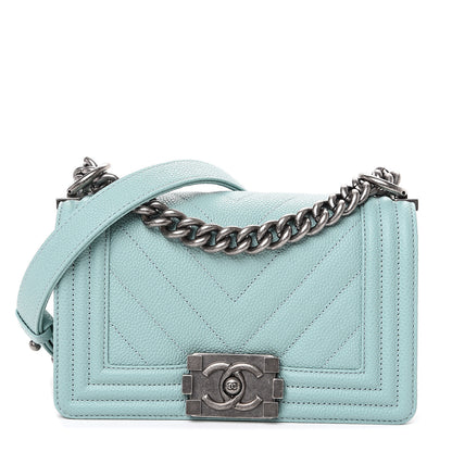 Chanel Caviar Chevron Quilted Small Boy Flap Light Blue 1 of 9
