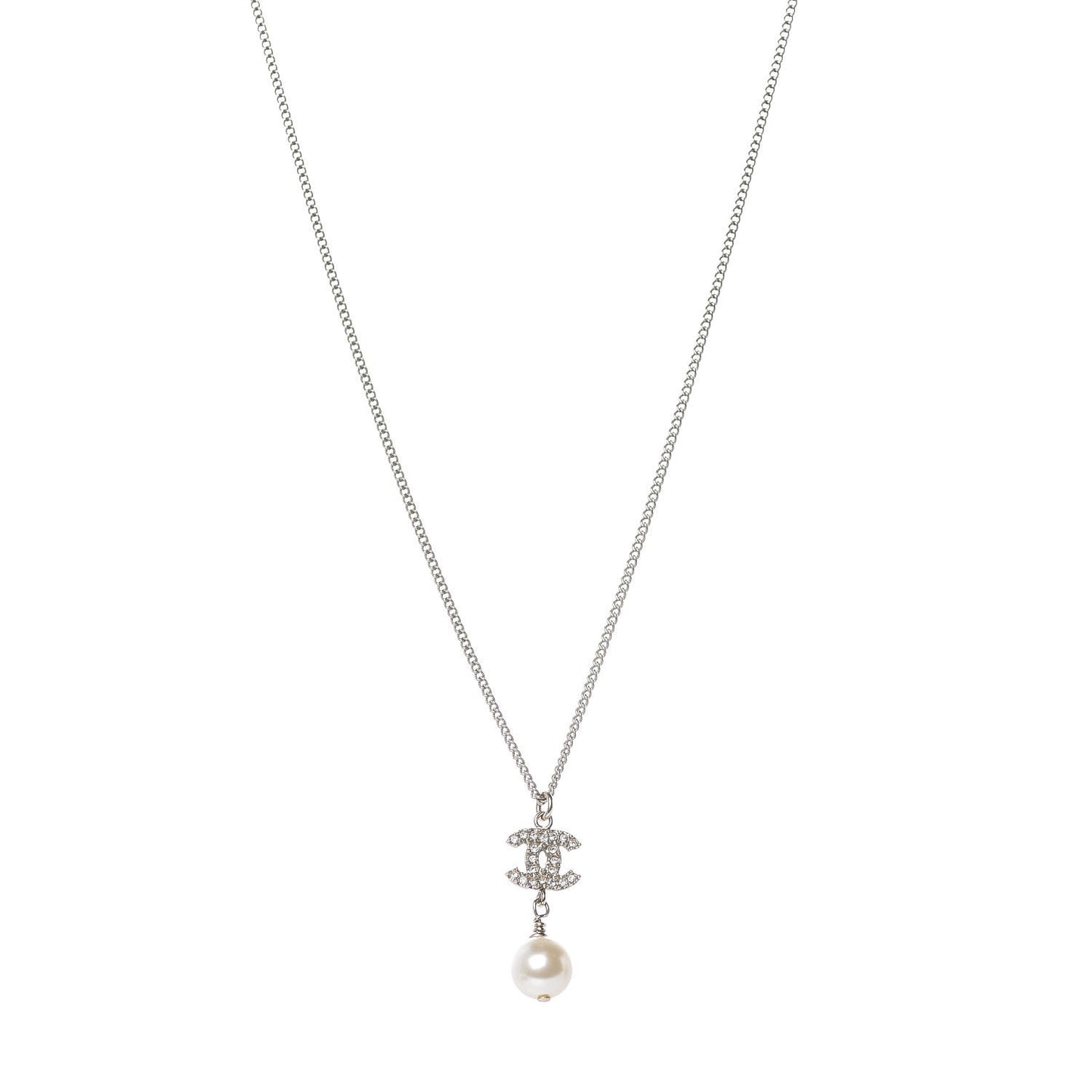Pearl Crystal CC Drop Necklace Light Gold