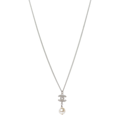 Chanel Pearl Crystal CC Drop Necklace Light Gold 1 of 5