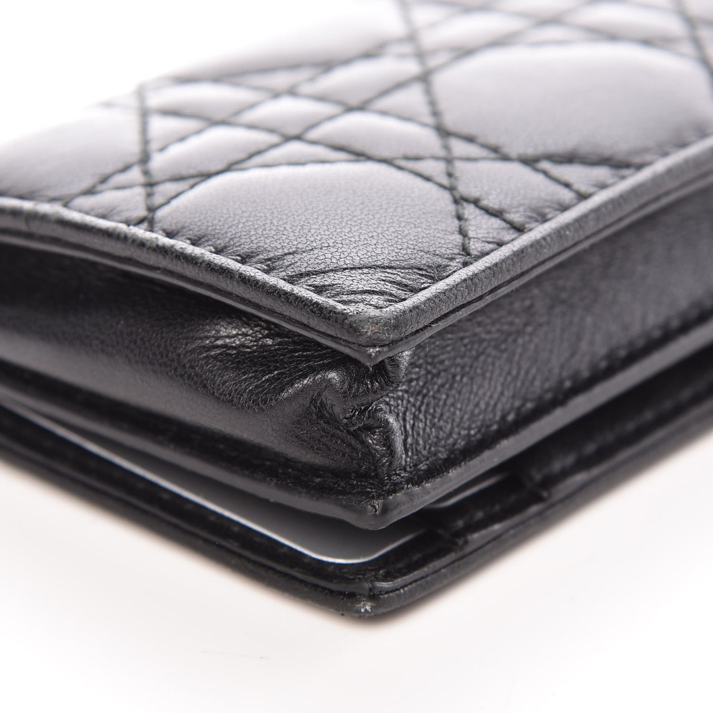 Lambskin Cannage Small Lady Dior Flap Card Holder Black