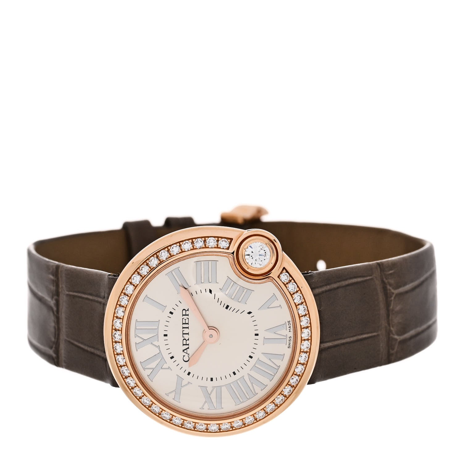 Cartier 18K Pink Gold Alligator Diamond Bezel 30mm Ballon Blanc De Cartier Quartz Watch 2 of 4