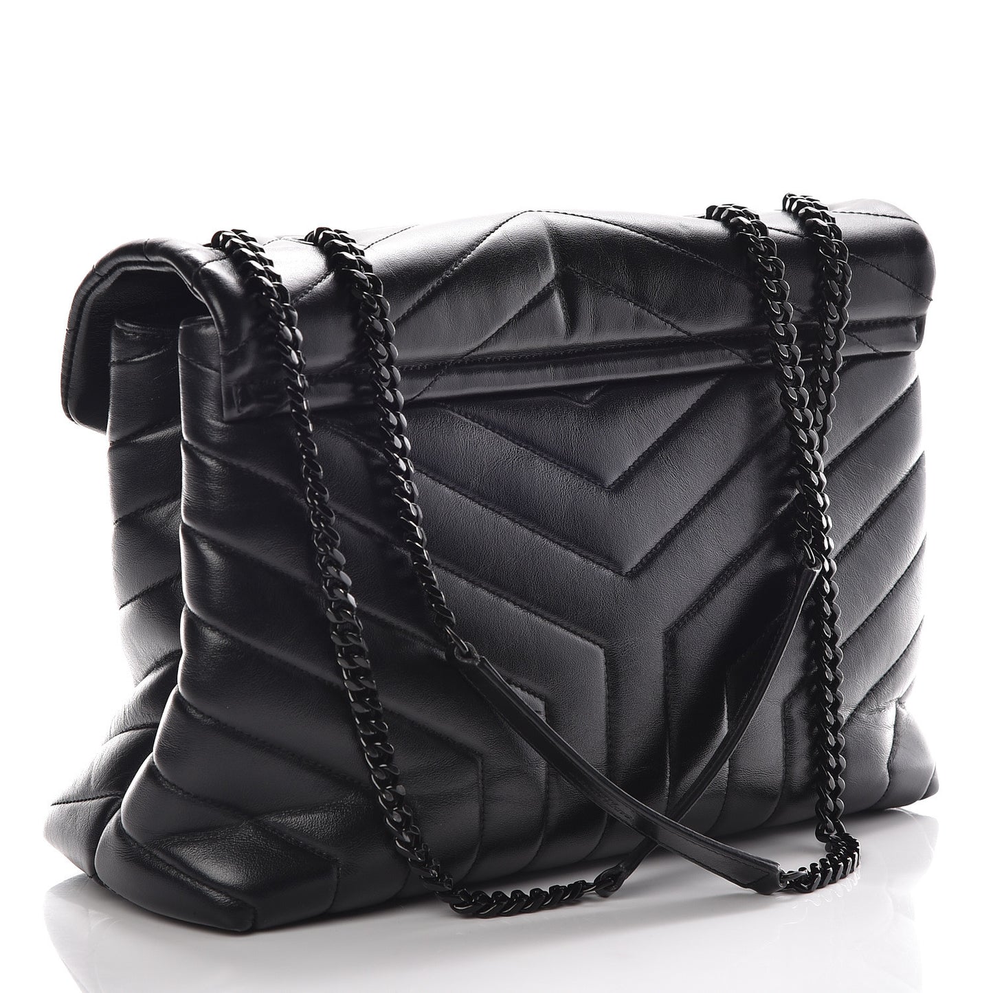 Calfskin Y Quilted Monogram Medium Loulou Chain Satchel Black
