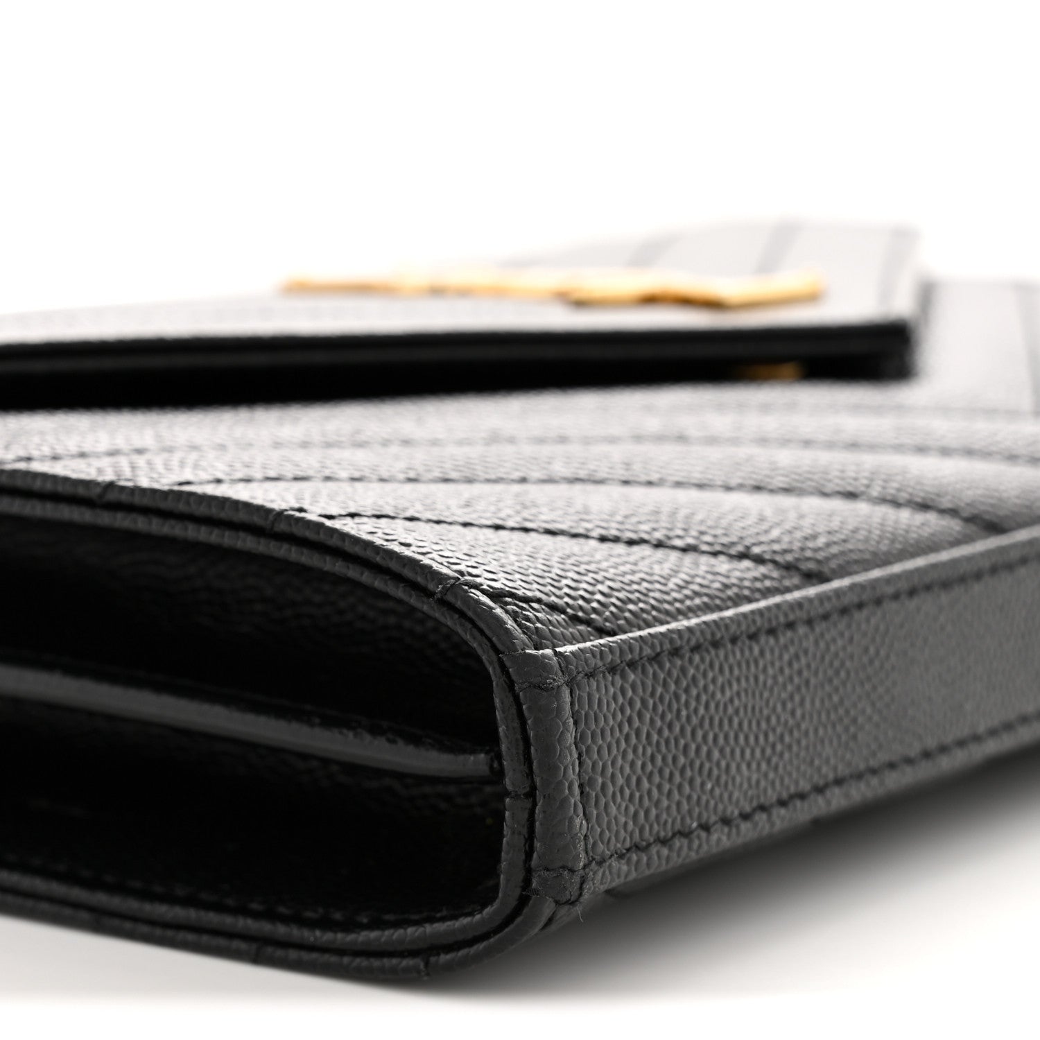 Saint Laurent Grain De Poudre Matelasse Chevron Monogram Chain Wallet Black 8 of 12