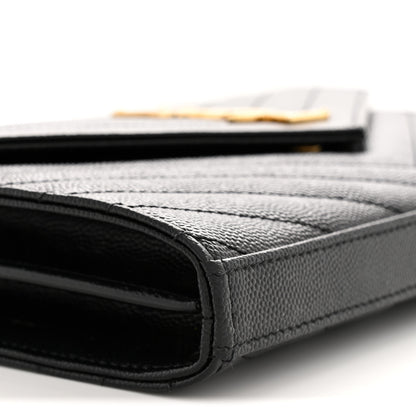 Saint Laurent Grain De Poudre Matelasse Chevron Monogram Chain Wallet Black 8 of 12