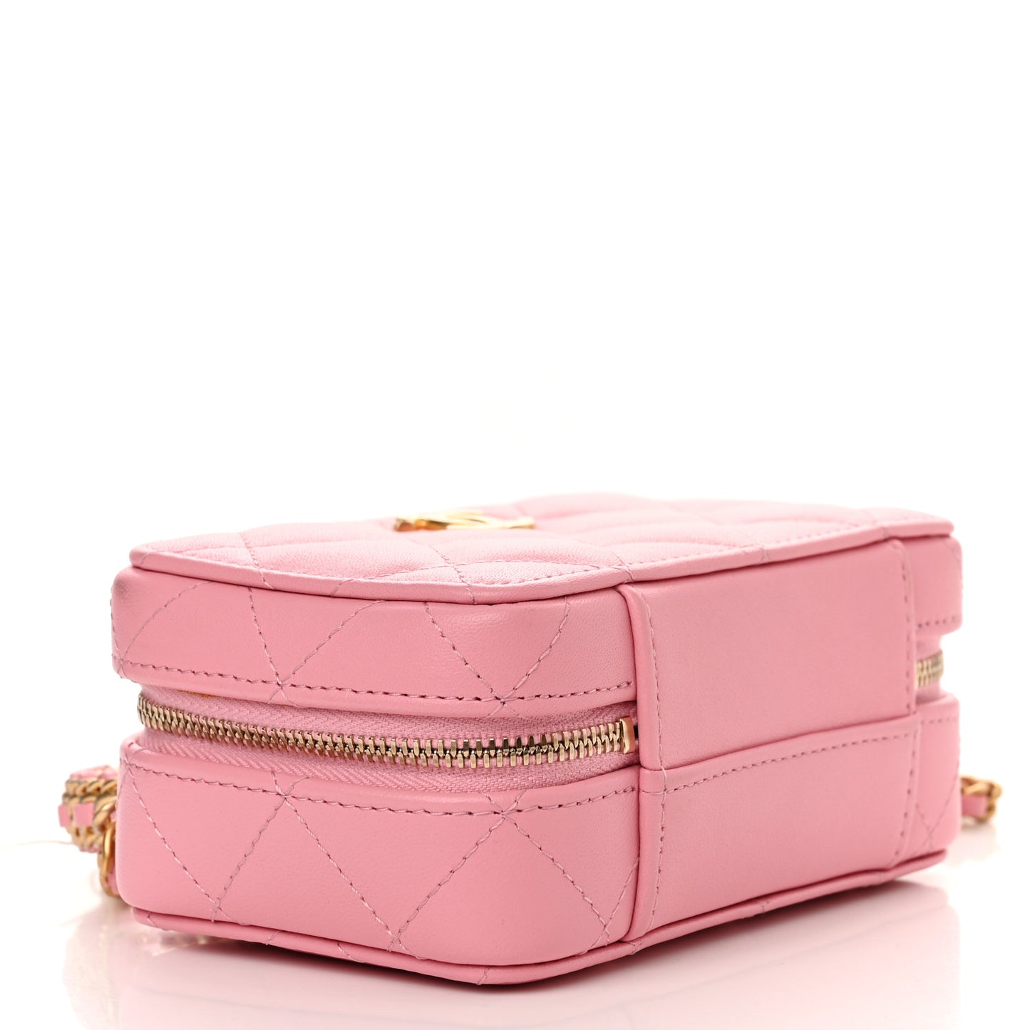 Lambskin Quilted Chain Top Handle Vanity Case Light Pink