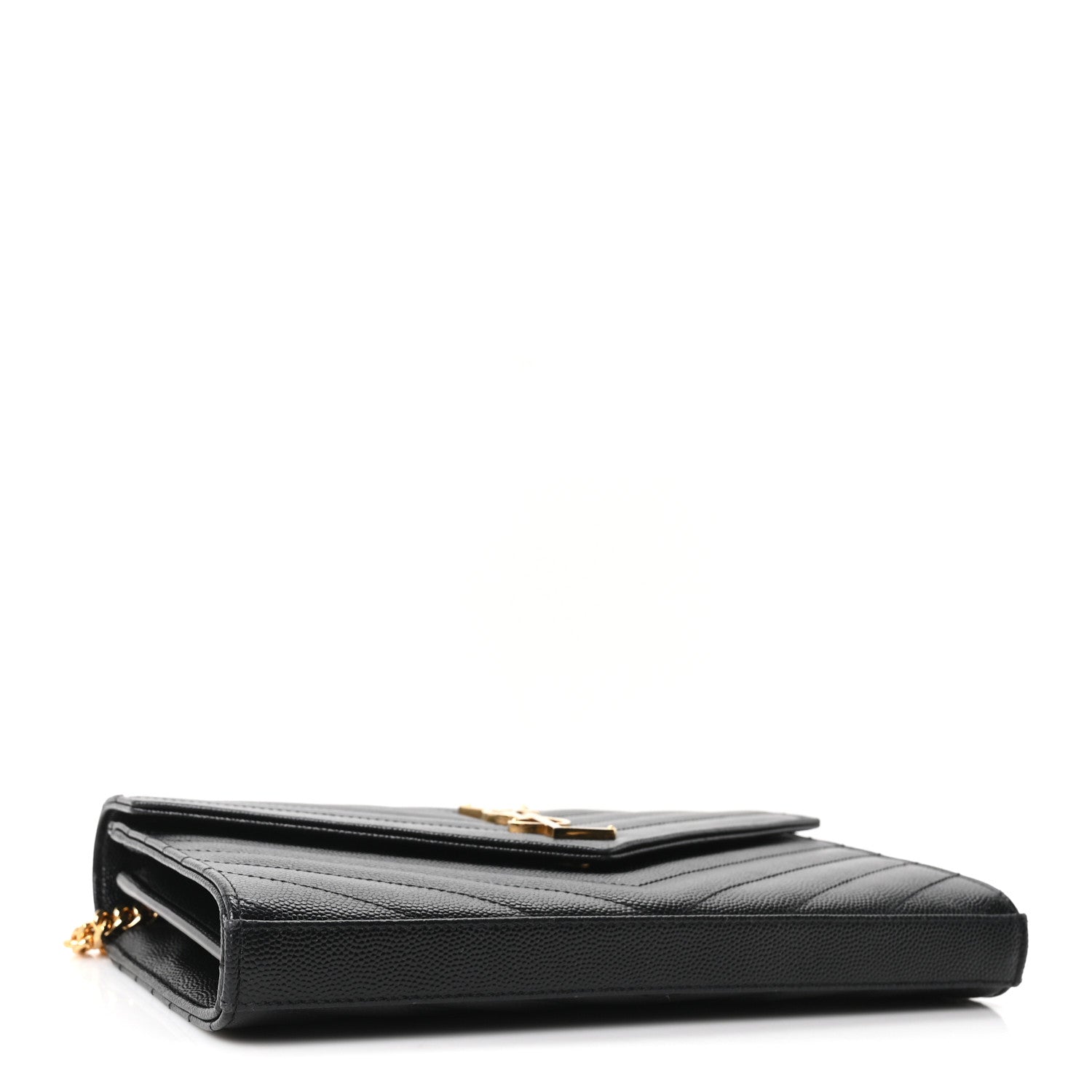 Saint Laurent Grain De Poudre Matelasse Chevron Monogram Chain Wallet Black 4 of 11