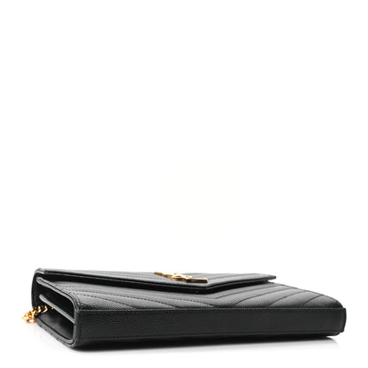 Saint Laurent Grain De Poudre Matelasse Chevron Monogram Chain Wallet Black 4 of 11