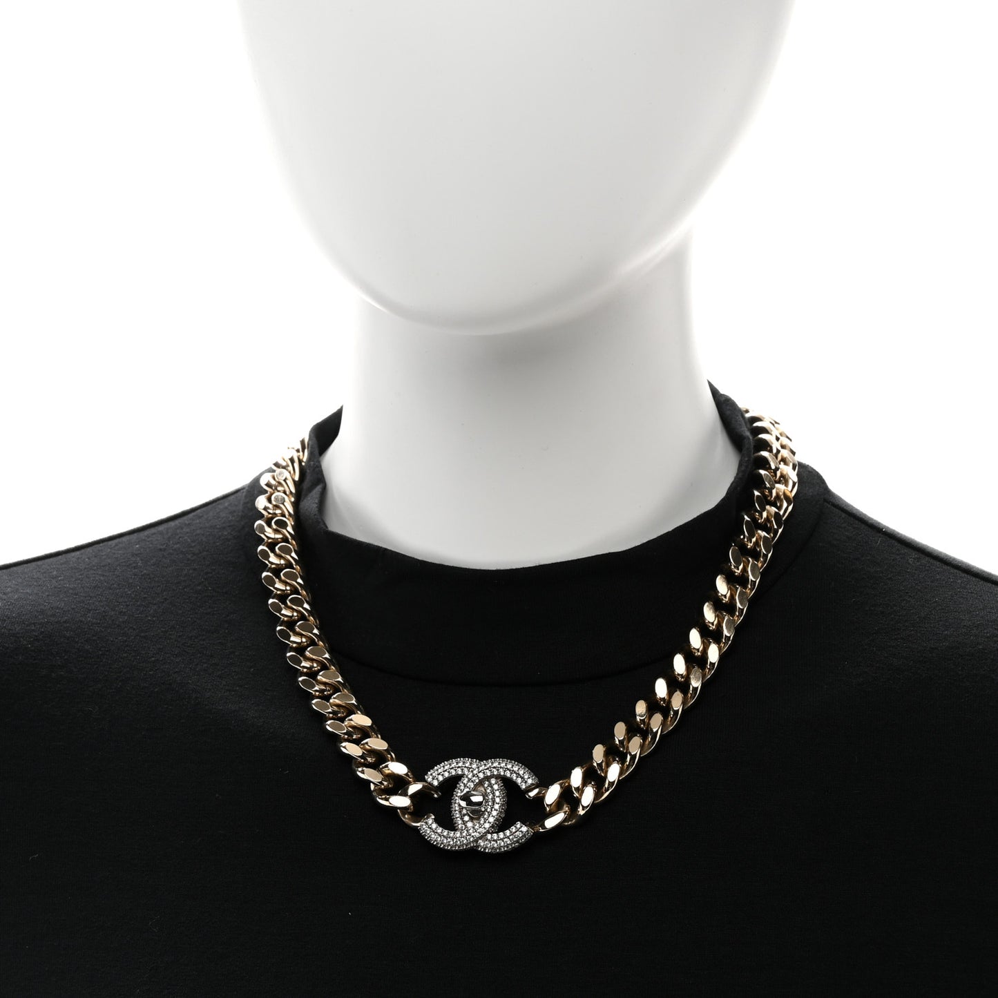 Crystal Chain Link CC Turnlock Choker Necklace Gold Silver