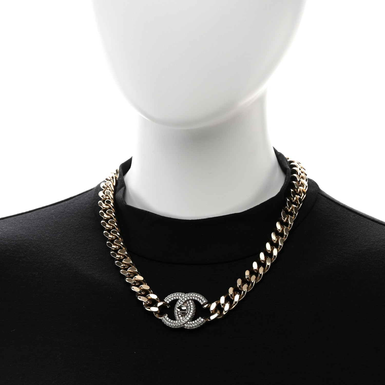 Chanel Crystal Chain Link CC Turnlock Choker Necklace Gold Silver 2 of 5