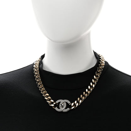 Chanel Crystal Chain Link CC Turnlock Choker Necklace Gold Silver 2 of 5
