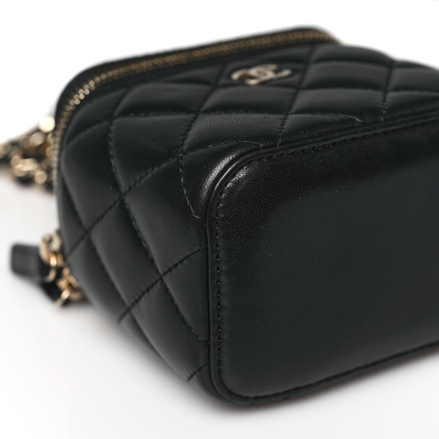 Lambskin Quilted Mini Vanity Case With Chain Black