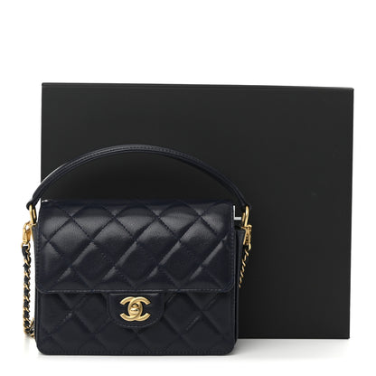 Chanel Shiny Caviar Quilted Mini Top Handle Flap Navy Blue 11 of 11