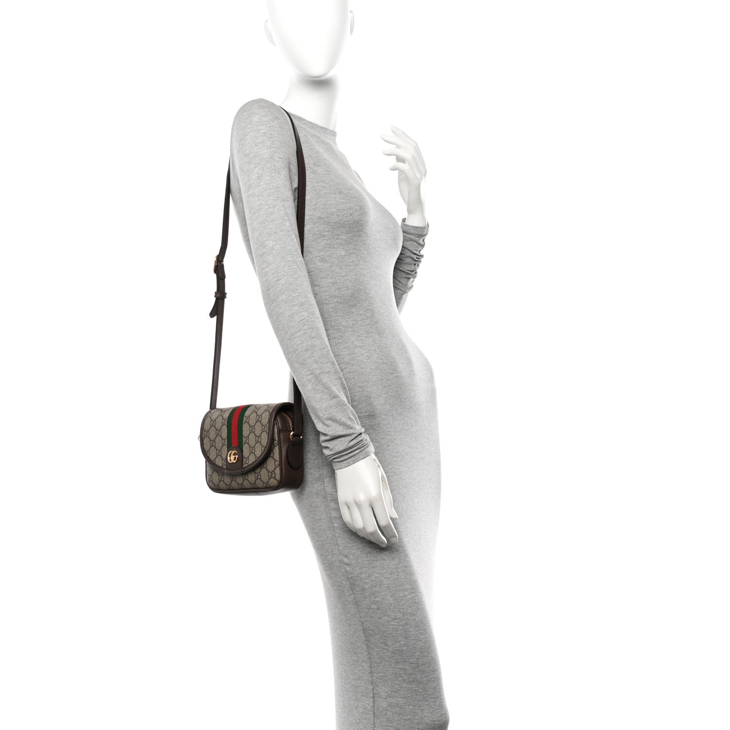 Gucci GG Supreme Monogram Textured Dollar Calfskin Mini Ophidia Flap Shoulder Bag Beige Ebony New Acero 2 of 10