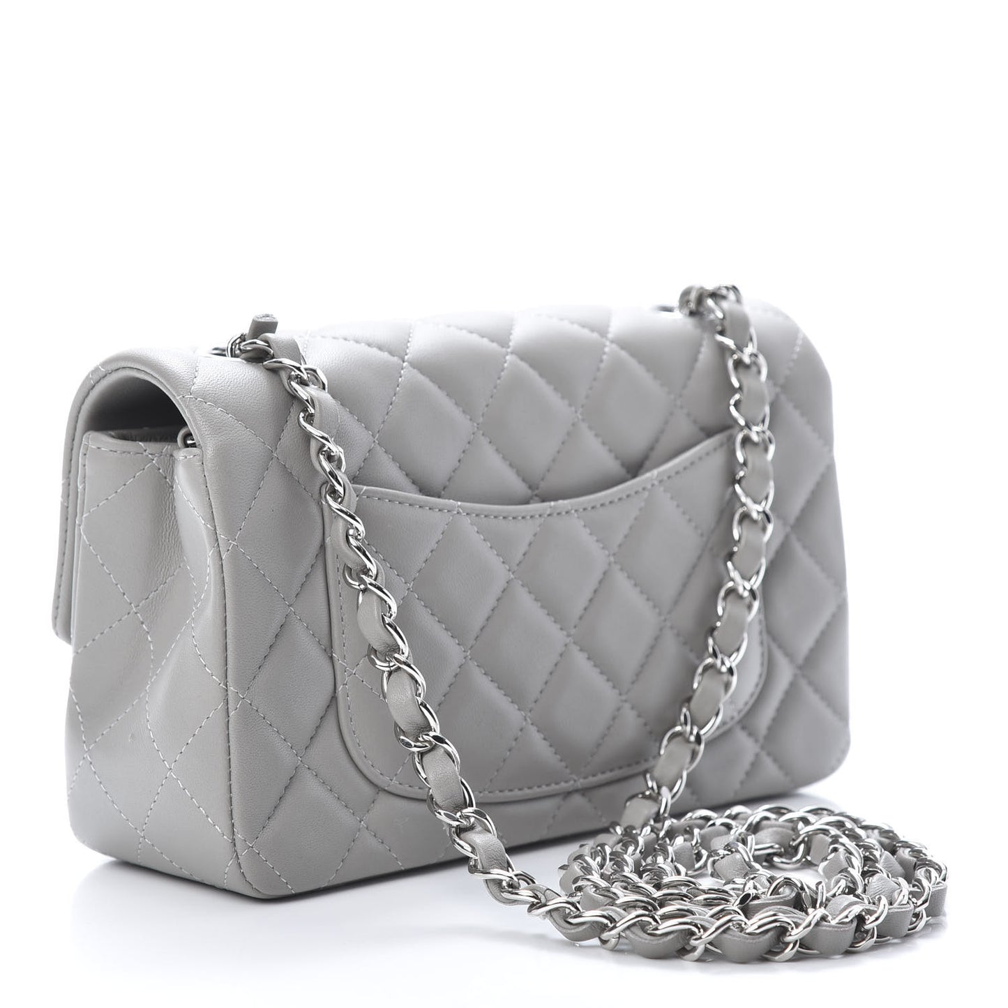 Lambskin Quilted Mini Rectangular Flap Grey