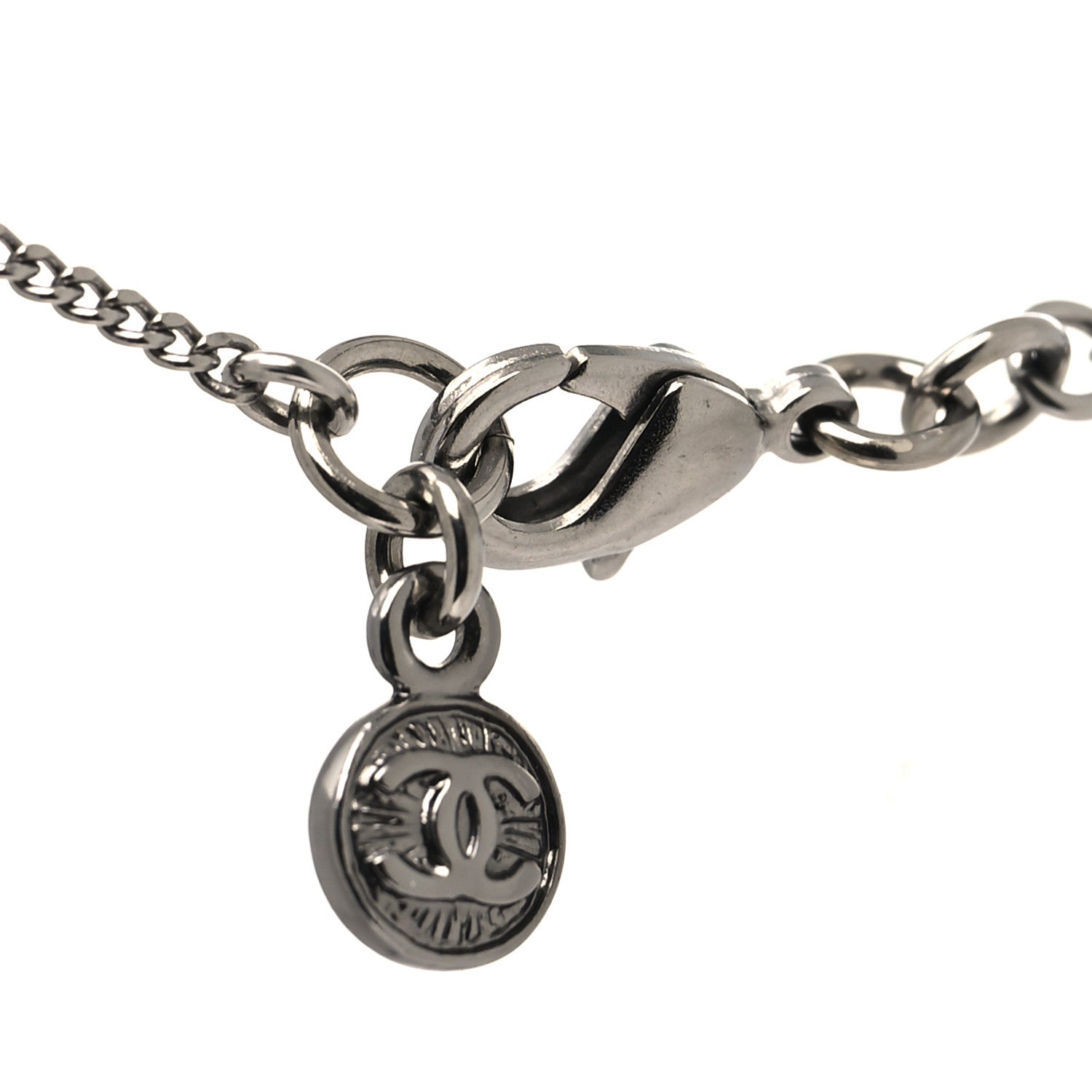 Chanel Crystal Pearl CC Pendant Necklace Silver 4 of 5