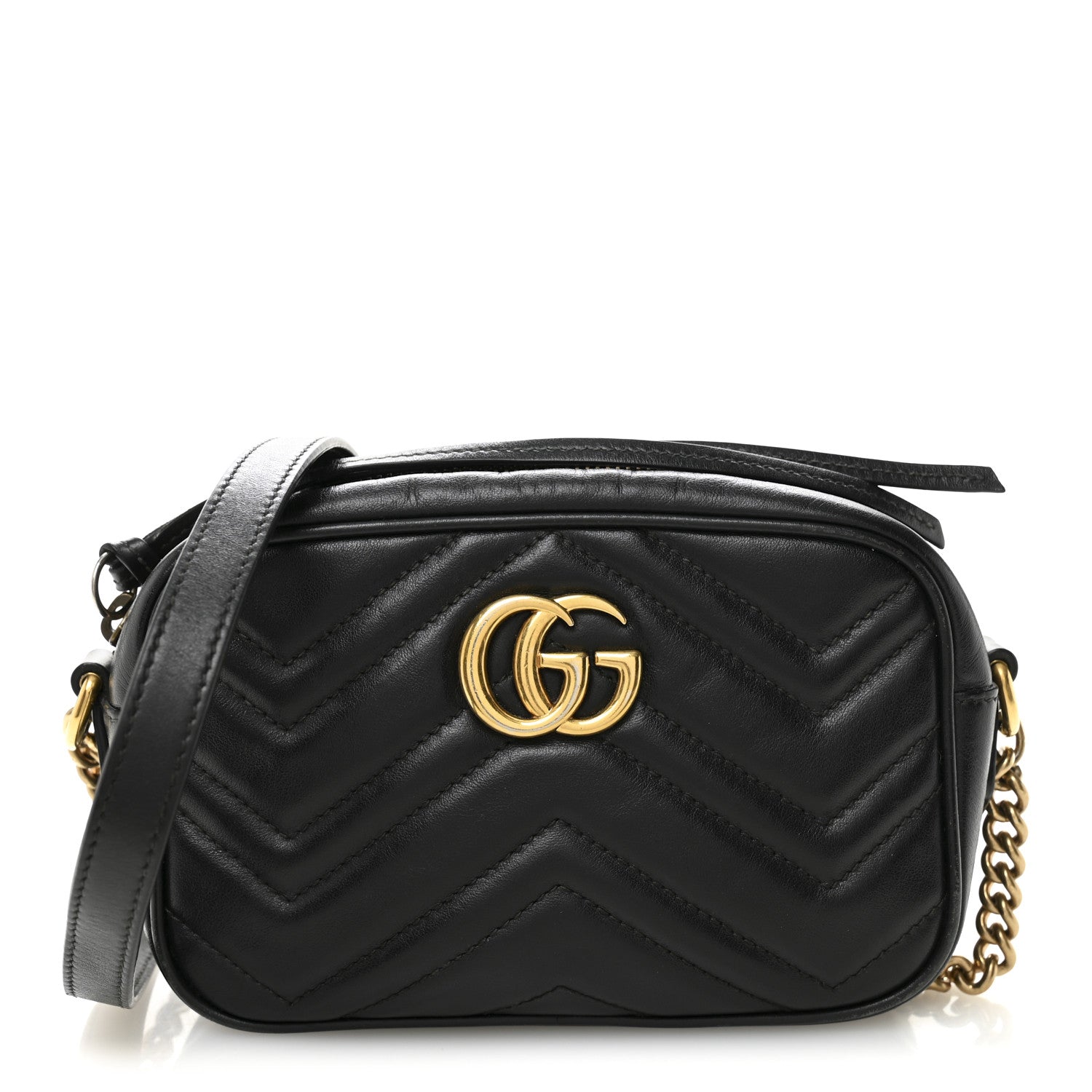 Gucci Calfskin Matelasse Mini GG Marmont Chain Shoulder Bag Black 1 of 10