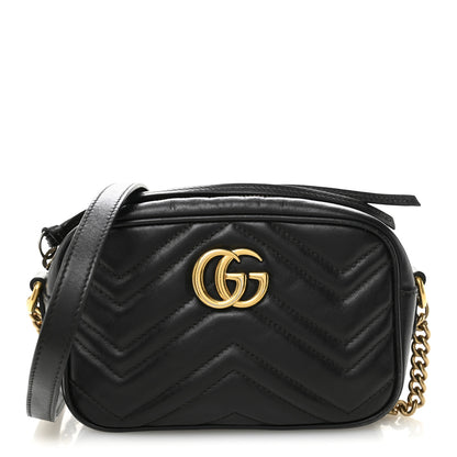 Gucci Calfskin Matelasse Mini GG Marmont Chain Shoulder Bag Black 1 of 10