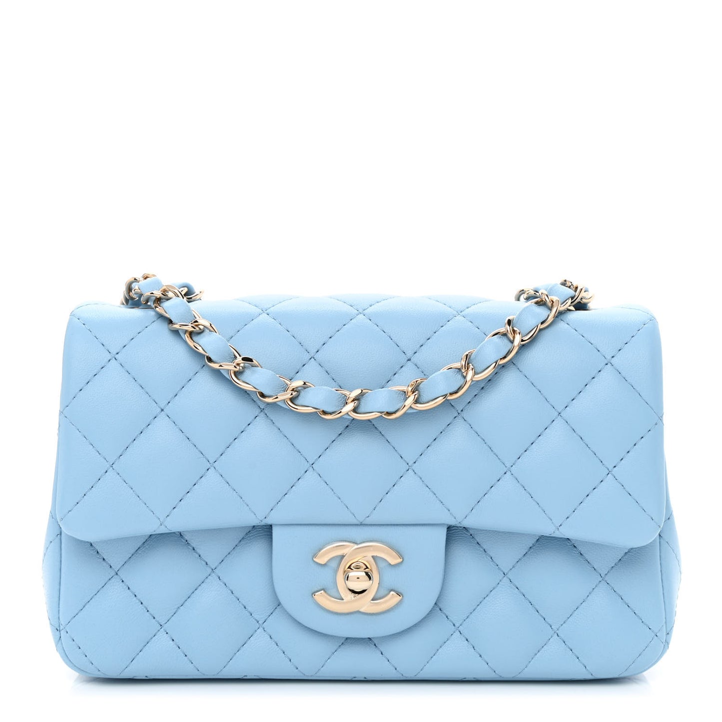 Lambskin Quilted Mini Rectangular Flap Light Blue